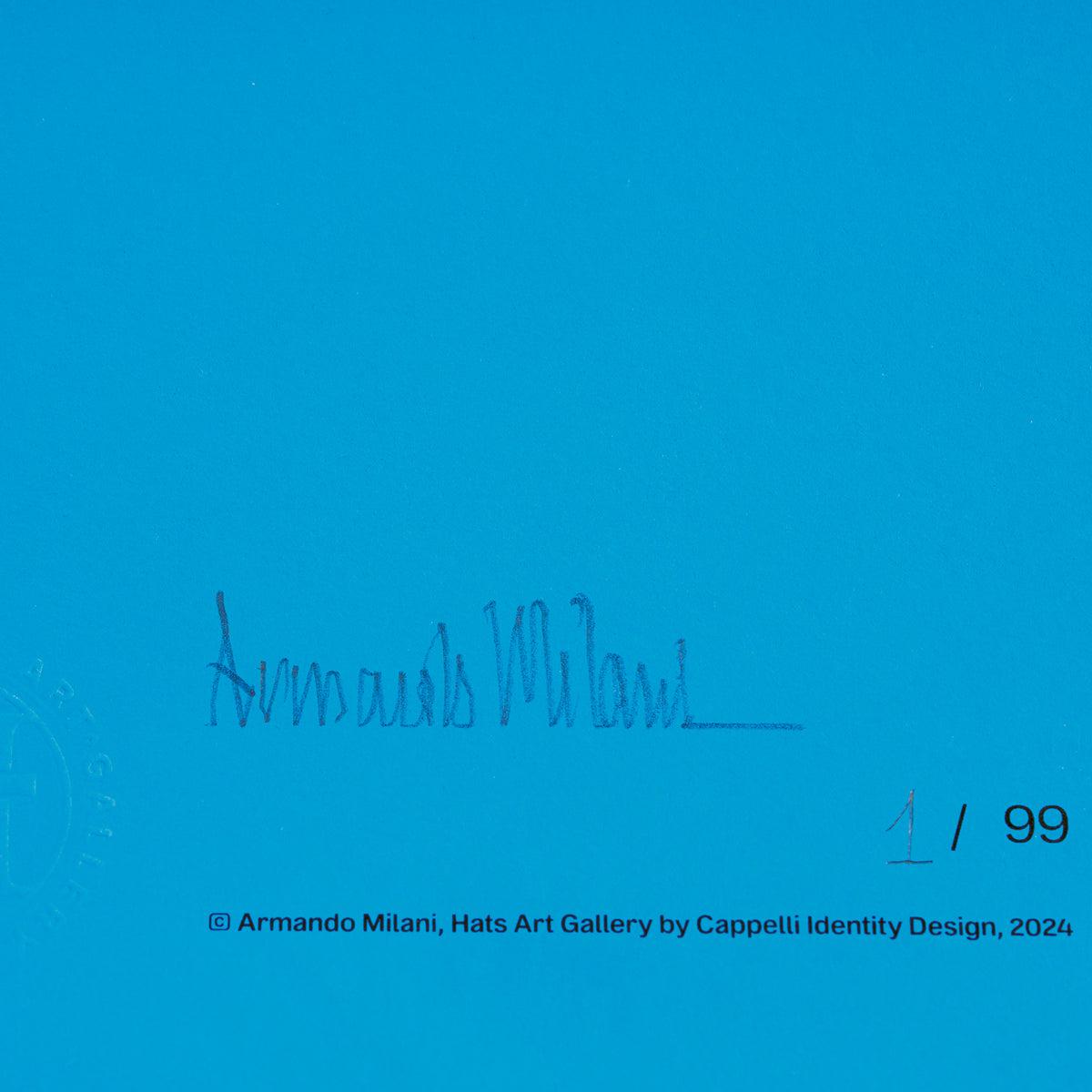 Poster Peace&War di Armando Milani, Detail signature, Hats Art Gallery